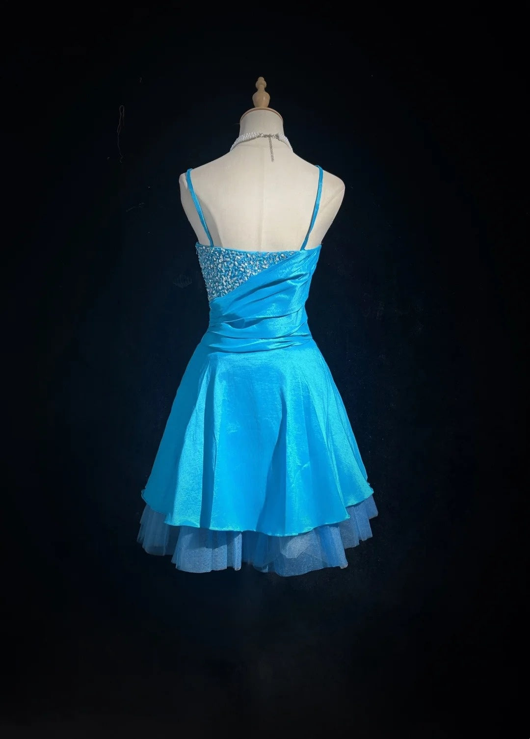 Cute Ball Gown Spaghetti Strap Blue Short Mini Party Dress Cocktail Homecoming Dresses N4218