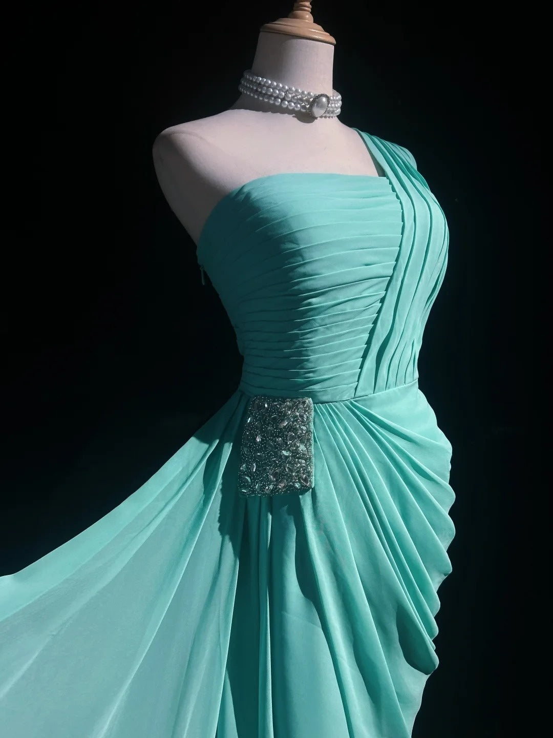 Pretty A line One Shoulder Blue Chiffon Short Mini Homecoming Dresses Hoco Gowns N2616