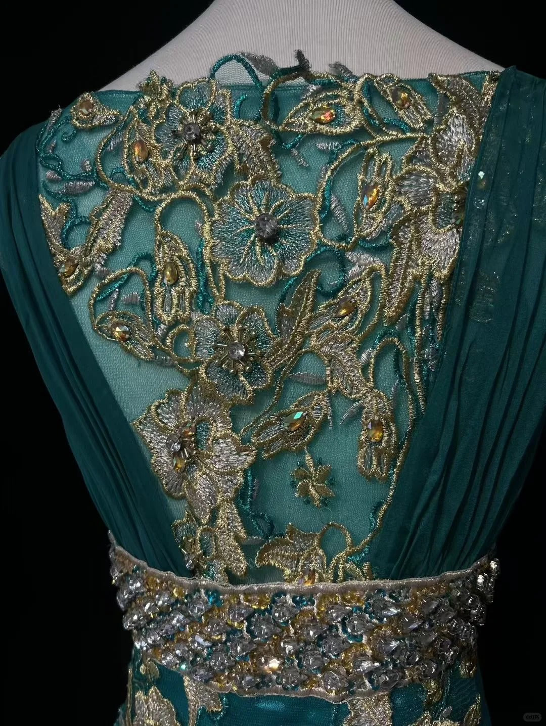 Vintage Prom Dresses 1970s Mermaid Straps Green Tulle Long With Gold Lace Prom Dresses Evening Formal Outfits RB5130