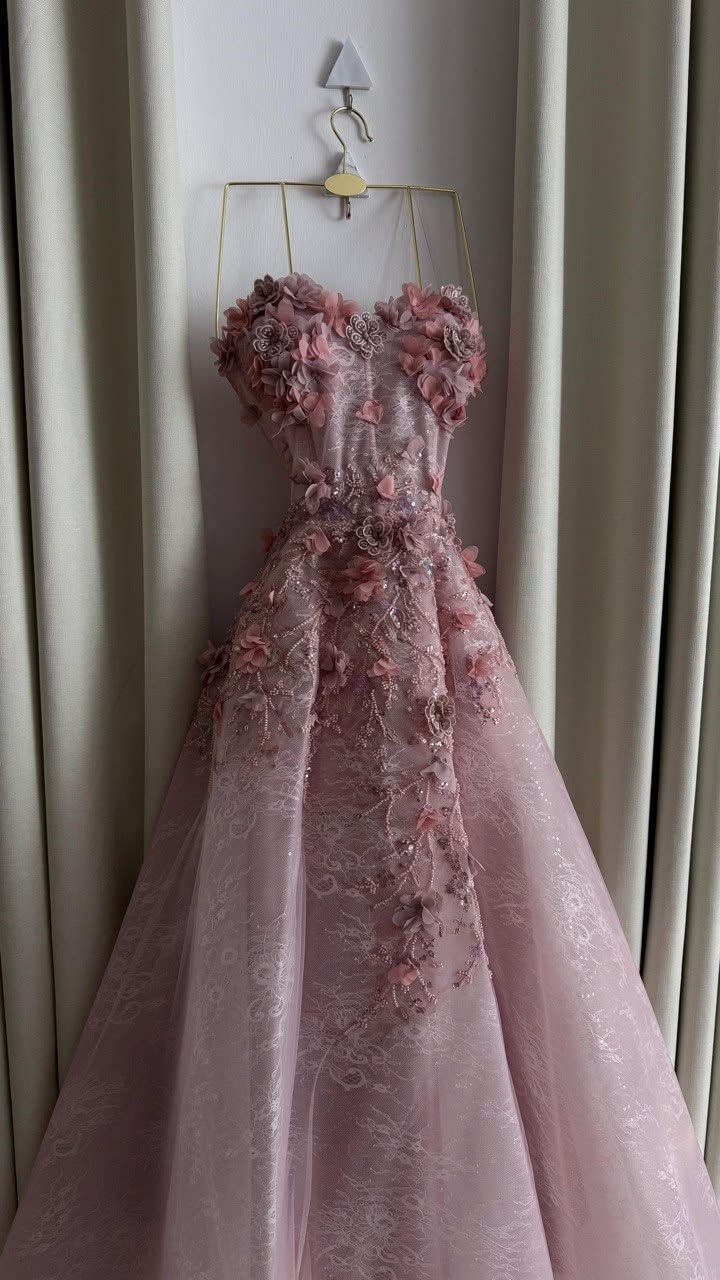 Elegant Lace Ball Gown Sweethart Pink Prom Dress Floor Length Evening Party Gown RB9505
