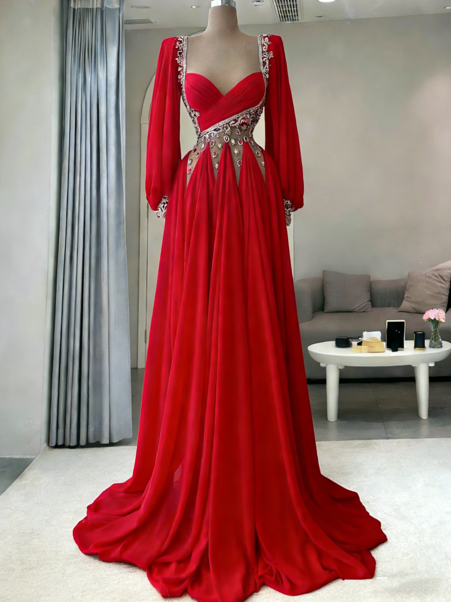 Modest Senior Prom Dresses High Schools Inspiration A line Red Chiffon With Pleated Semi Formal Grad Long Prom Dress AB2190