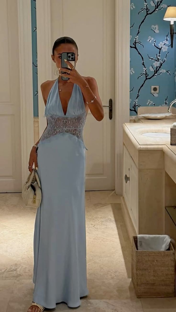 Simple Mermaid Halter Blue Backless Long Evening Summer Beach Black Tie Formal Dresses Spring Wedding Guest Dress N1389