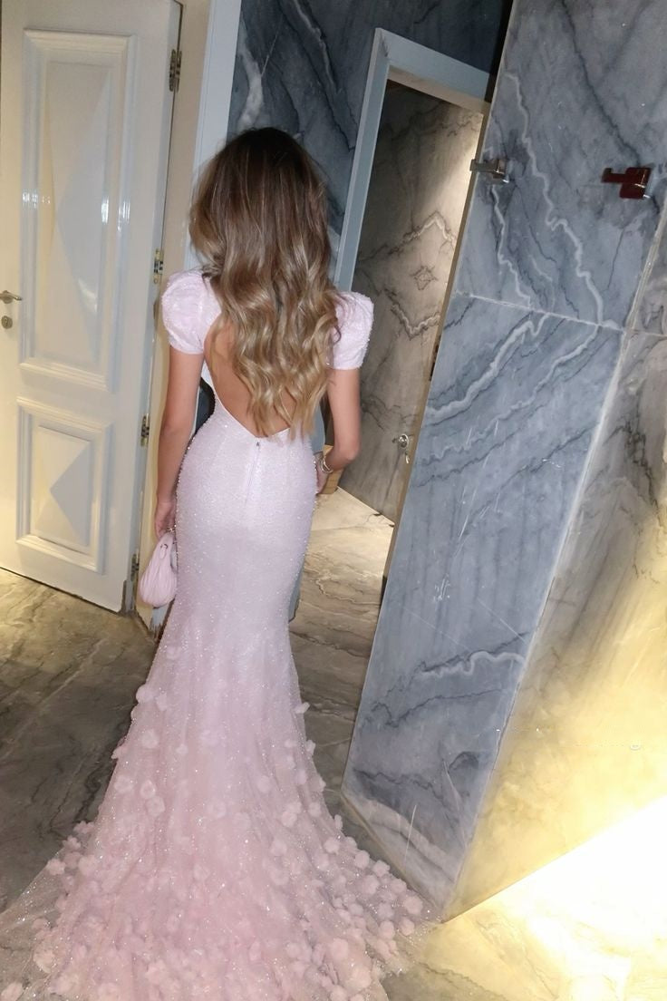 Sparkly Mermaid Sweetheart Pink Sequin With Short Puffy Sleeves Long Prom Dresses Impress 18th Birthday Outfits Party Gown N278