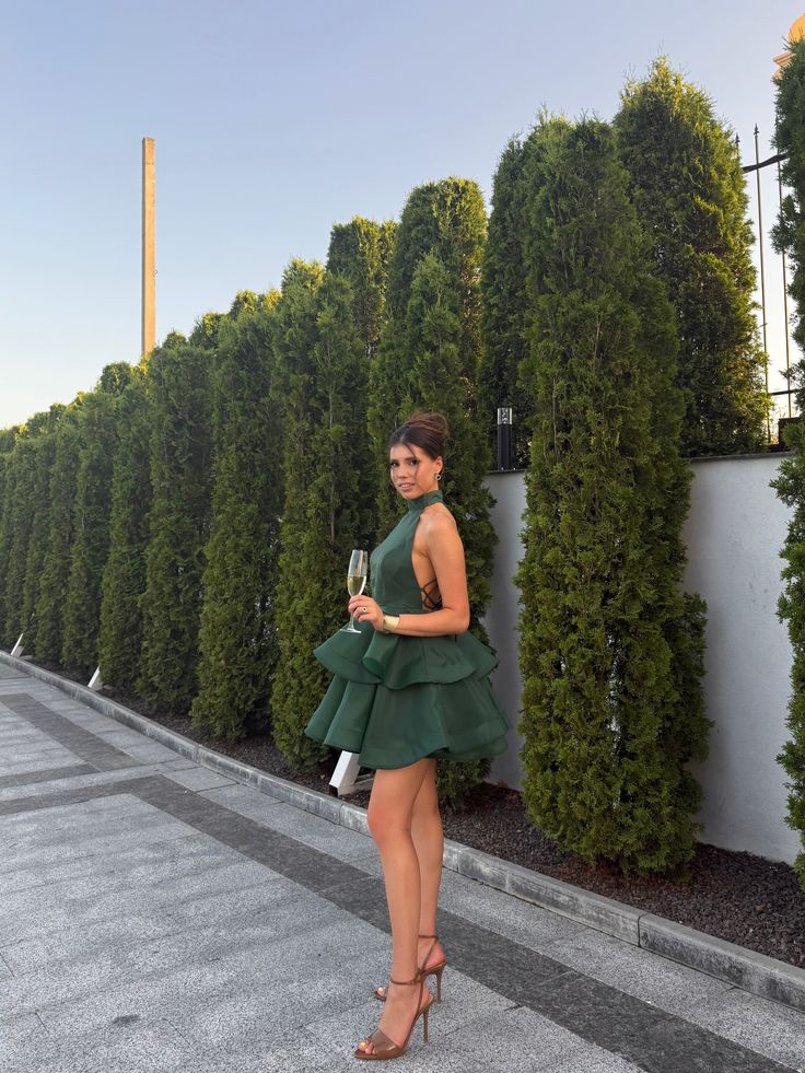 Fancy Ball Gown High neck Dark Green With Backless Mini Short Hoco Party 18th Birthday Dress Ideas Homecoming Dresses RB4121