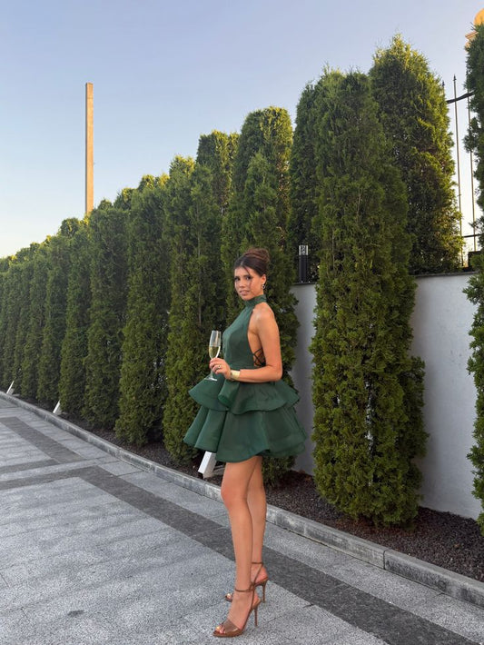 Fancy Ball Gown High neck Dark Green With Backless Mini Short Hoco Party 18th Birthday Dress Ideas Homecoming Dresses RB4121
