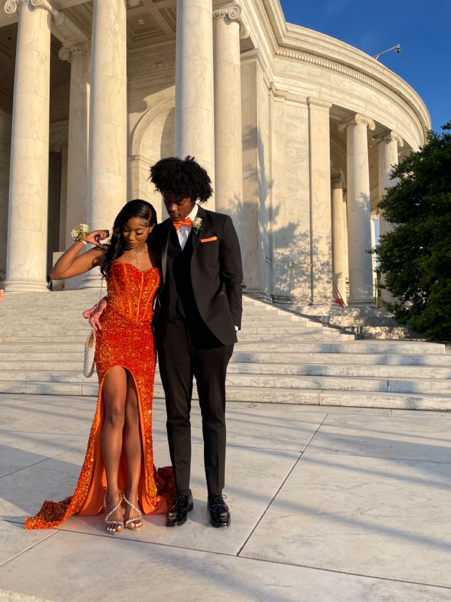 Prom Dress Mermaid Sparkly Sweetheart With Slit For Black Girls Orange Graduation Party Dress RC1009