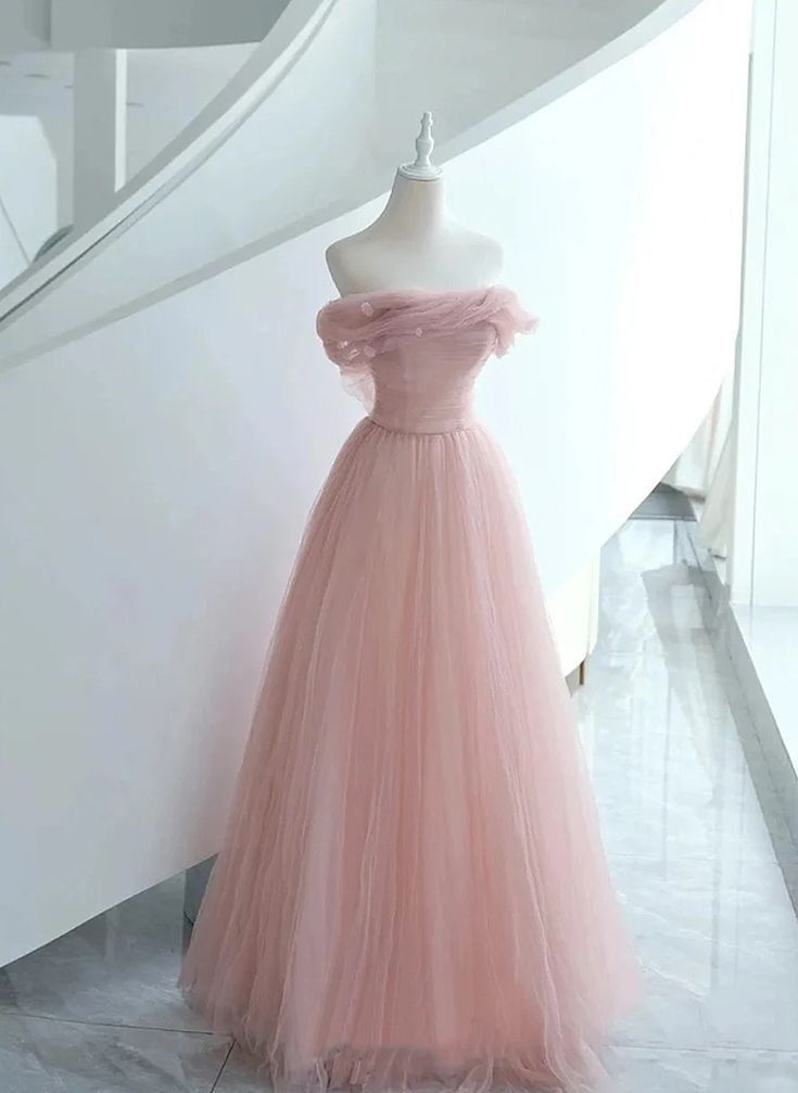 Prom Dress A line Off The Shoulder Rosea Pearl Pink Graduation Party Dresses RC1010