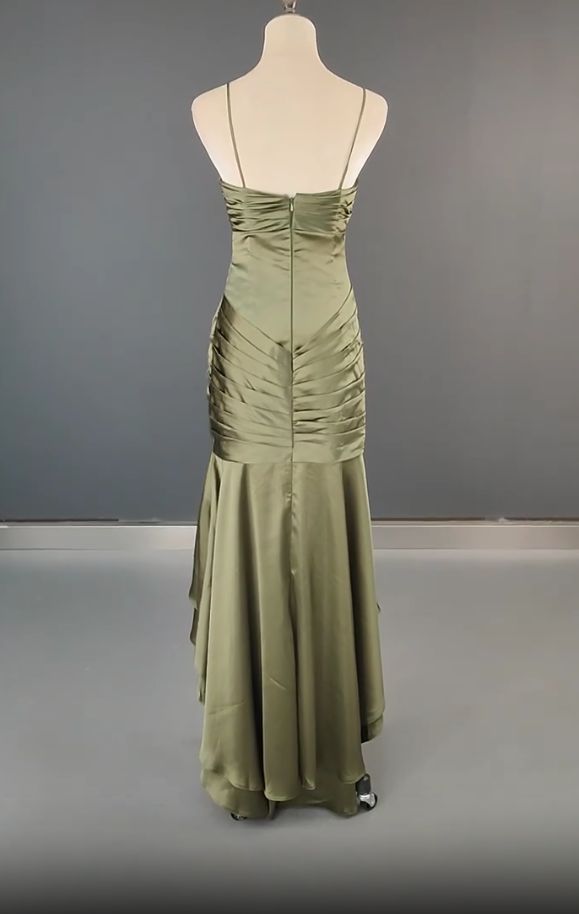 Elegant Spaghetti Strap Mermaid Satin Dark Green Long Prom Dress Gorgeous Evening Dress N1782