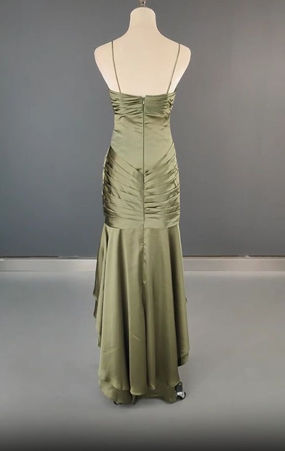 Elegant Spaghetti Strap Mermaid Satin Dark Green Long Prom Dress Gorgeous Evening Dress N1782