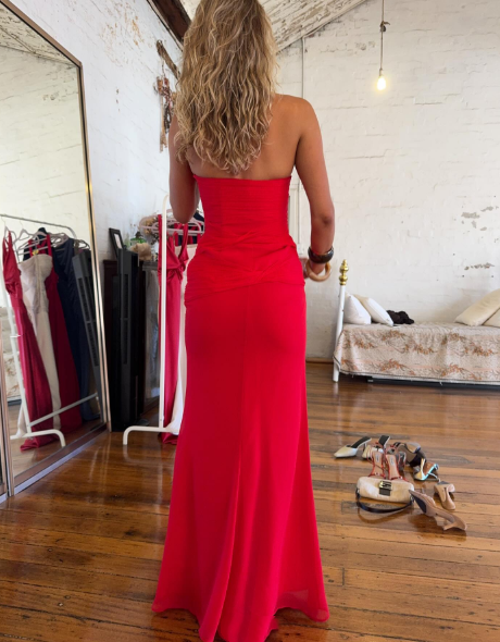 Simple Mermaid Strapless Red Chiffon Summer Spring Inspiration Long Wedding Guest Dress Birthday Outfits N1569