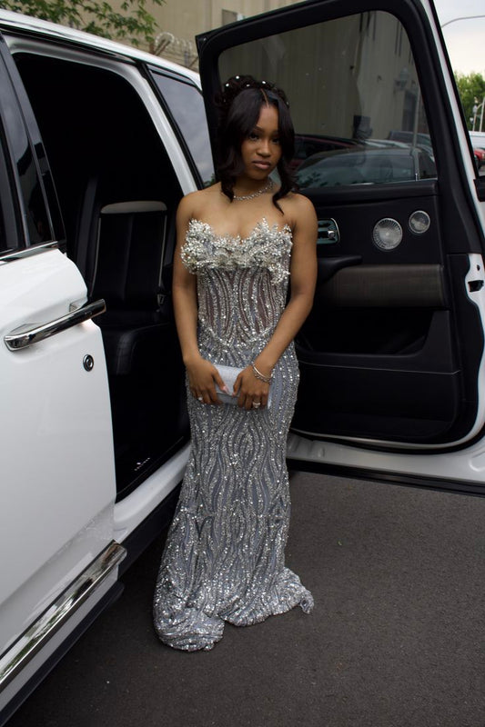 Sparkly Prom Dresses Mermaid Sweetheart Silver Sequin Sparkle Red Carpet Evening Gown For Black Women Girls N4045