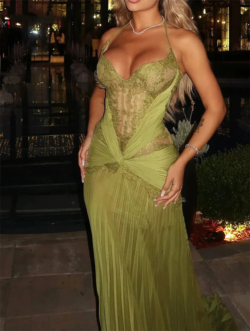 Elegant Mermaid Straps Olive Green Lace Perfection-Formal Goals Nigh Evening Long Prom Dress Party Outfits RB6763