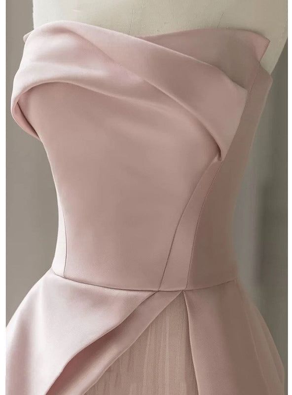 Charming A line Strapless Black Satin Pink Tulle Prom Dresses Vestidos De Dia AB536