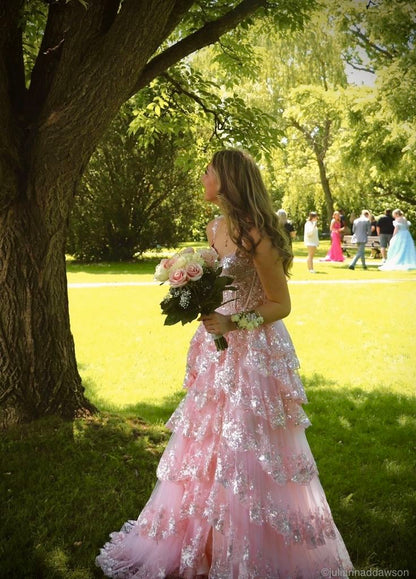 Elegant Ball Gown Sweetheart With Lace Strap Blush Pink Long Pleated Ruffles Slit Prom Dresses Vestidos De Dia AB577