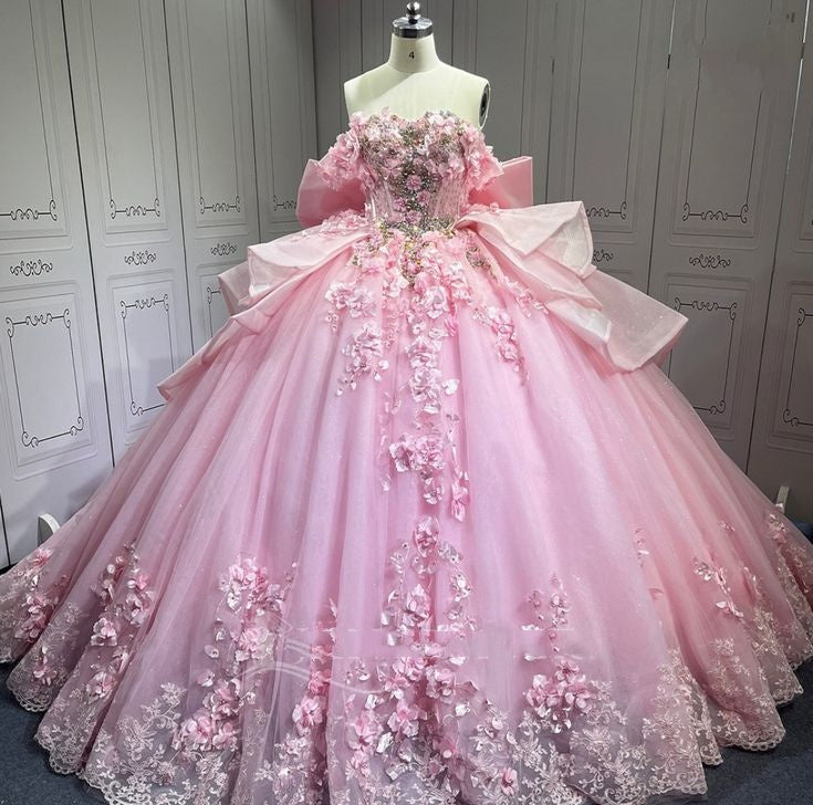 Pink Ball Gown | Elegant Luxury Dress & Chic Fashion Off The Shoulder Quince Dress Tulle Quinceanera Dresses Birthday Outfits RB8235