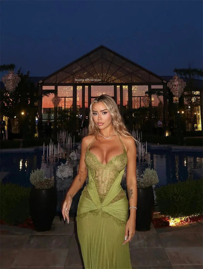 Elegant Mermaid Straps Olive Green Lace Perfection-Formal Goals Nigh Evening Long Prom Dress Party Outfits RB6763