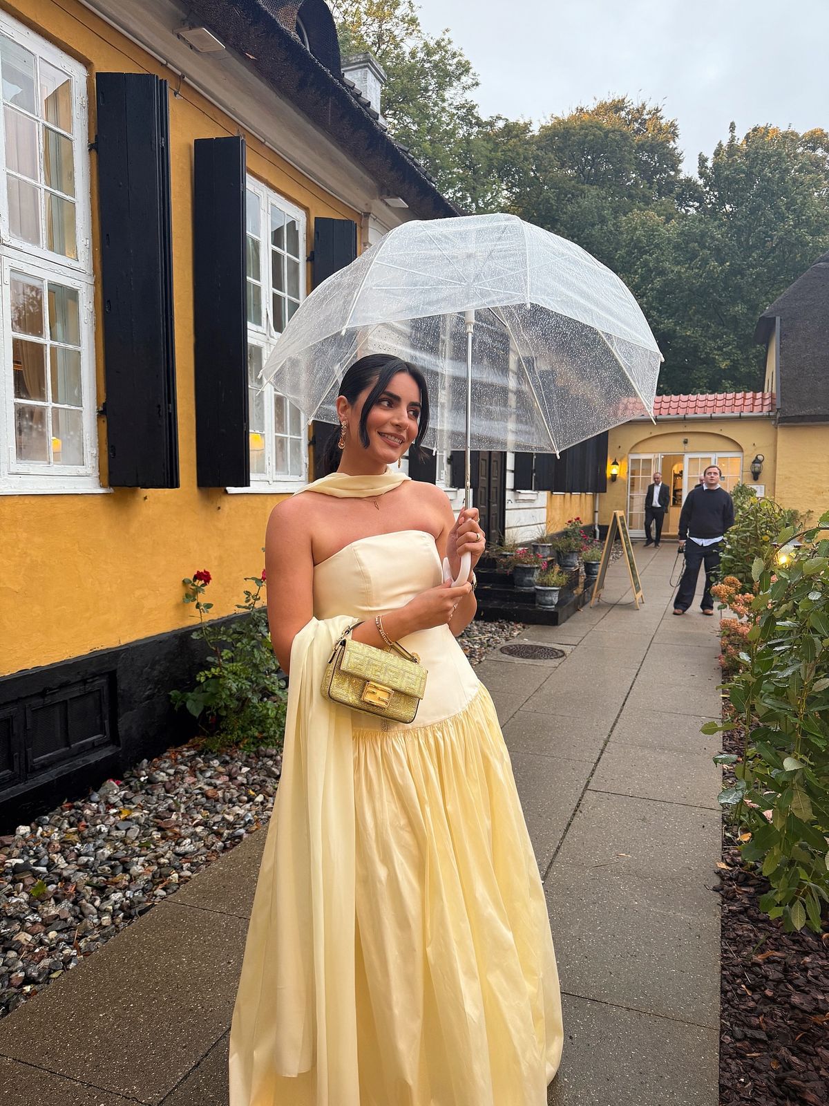 Modest A Line Strapless Yellow Prom Dresses Inspo Simple Long Prom Gowns With Scarf AB250