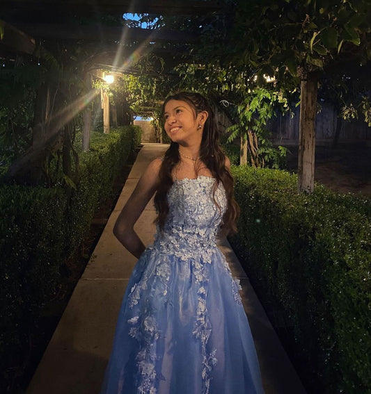 Modest Ball Gown Strapless Lace Appliques Prom Dresses Inspo Formal Dress Party Outfits Prom Gowns AB102
