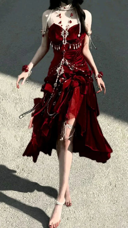 Vintage Mermaid Spaghetti Strap Burgundy Velvet Long Prom Dresses Impress 16th Birthday Outfits Prom Gown RB1643