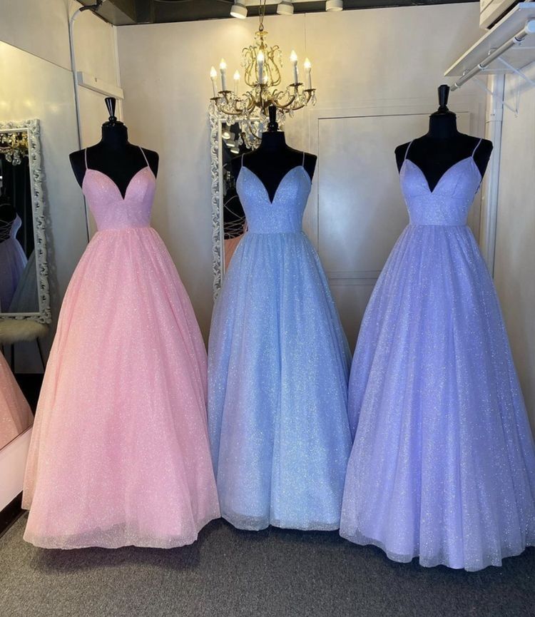 Prom Dress Ball Gown Empire Pink Shiny Tulle Long Formal Gown for Women Graduation Party RB9464