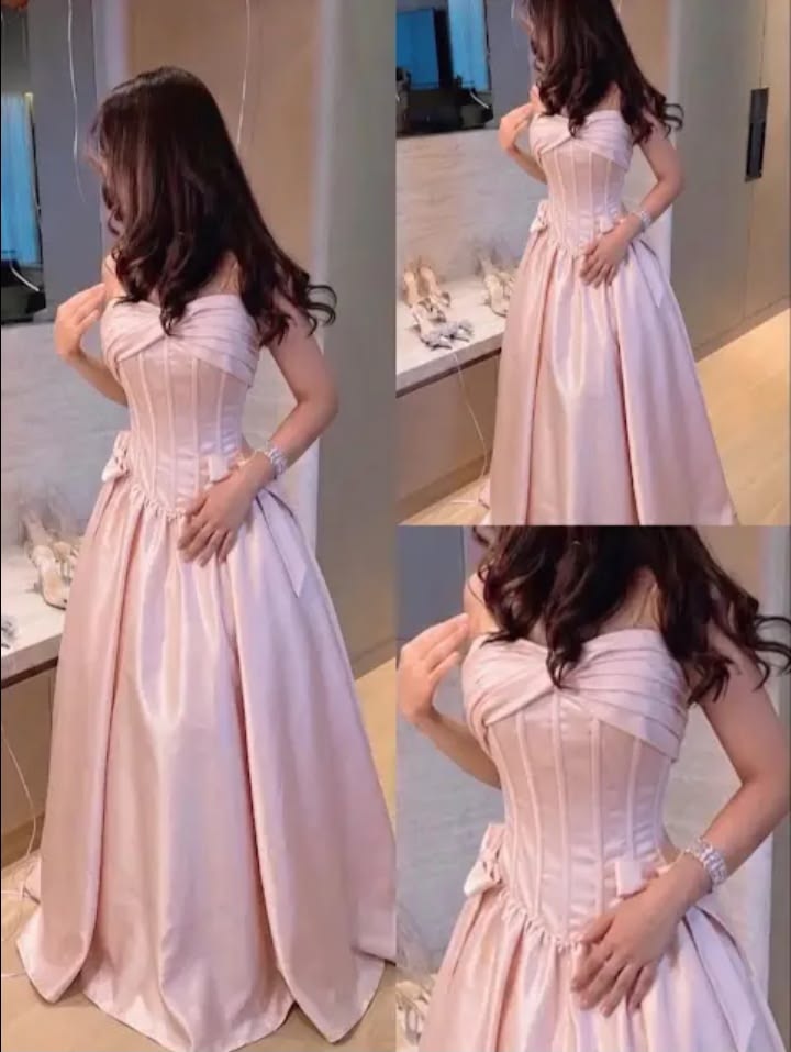 Elegant A line Sweethart Pink Satin Prom Dress Floor Length Evening Party Gown RB9508