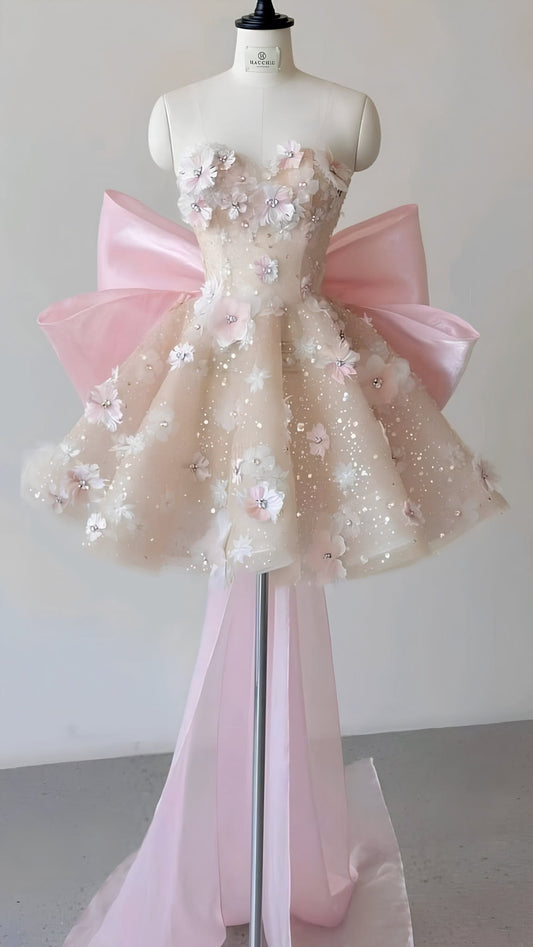 Dream Ball Gown Sweetheart Pink With Flowers Party Dress Short Mini 18th Birthday Dresses Hoco Outfits RB3518