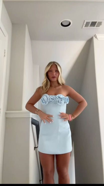 Modest Homecoming Dresses Outfit inspo Sheath Strapless Blue Satin 16th Birthday Cocktail Ideas Outfits RB8332