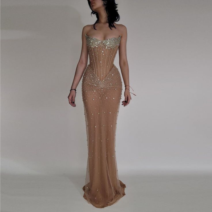 Luxurious Mermaid Crystal Beaded Embroidered Corset Prom Dress 20th Birthday Outfits N876