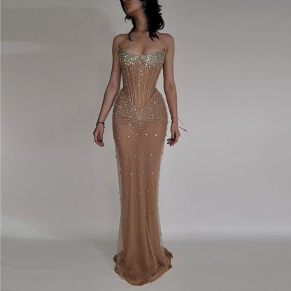 Luxurious Mermaid Crystal Beaded Embroidered Corset Prom Dress 20th Birthday Outfits N876