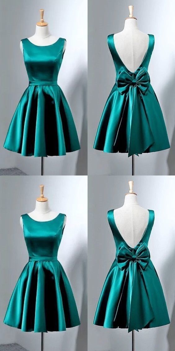 Simple A Line Square Neck Green Satin Mini Homecoming Dresses High Shool Grad Hoco Outfits RB4577