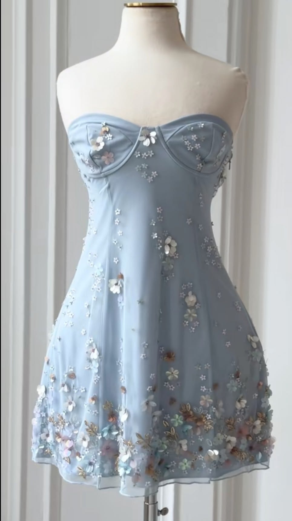 Dream A Line Sweetheart Light Sky Blue With Flowers Party Dress Short Mini 18th Birthday Dresses Hoco Outfits RB3521