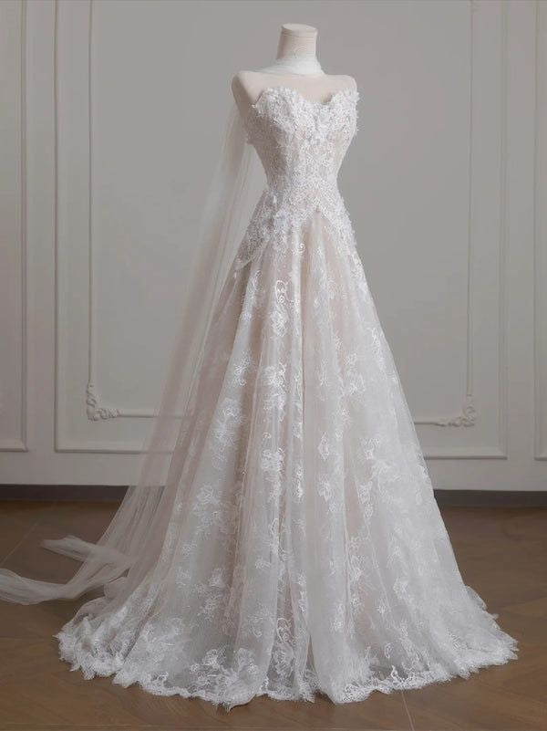 Wedding Gowns Dresses Elegant Modest for Bride A line Sweetheart With Lace Scarf Petite/Plus Size Bridal Gowns For Women's AB1508