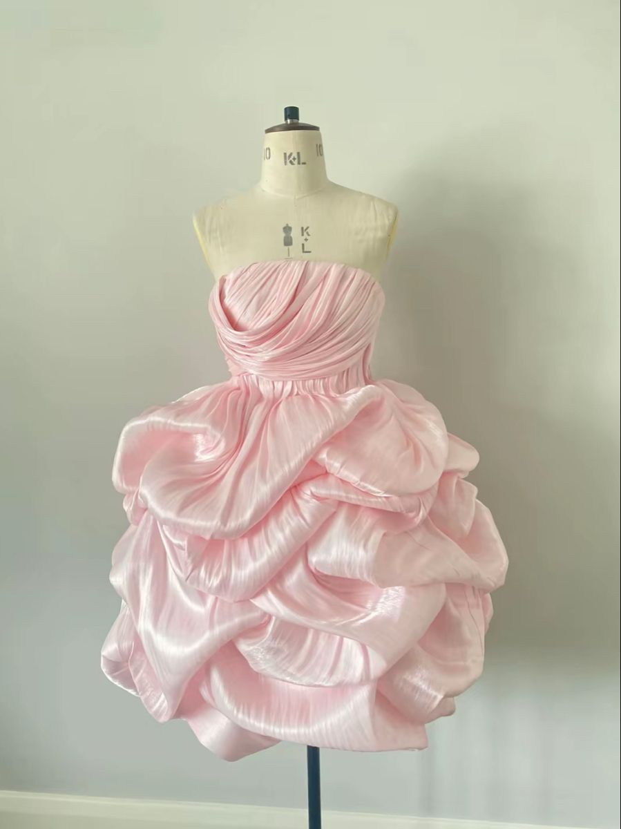 Fancy Ball Gown Strapless Pink Mini Short Hoco 19th Birthday Dress Homecoming Dresses RB4126