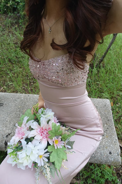 New Women’s Long Prom Dress Mermaid Spaghetti Straps Pink Elegant Formal Graduation Party Gown RB9509