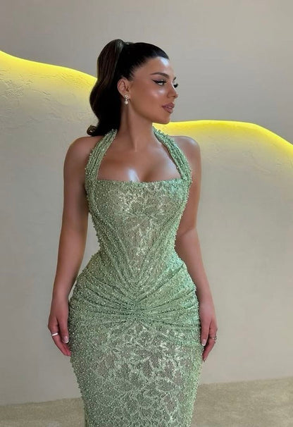 Shinning Mermaid Halter Sequin Mint Green Prom Dresses For Teens Formal Dress Party Outfits Prom Gown RB2004