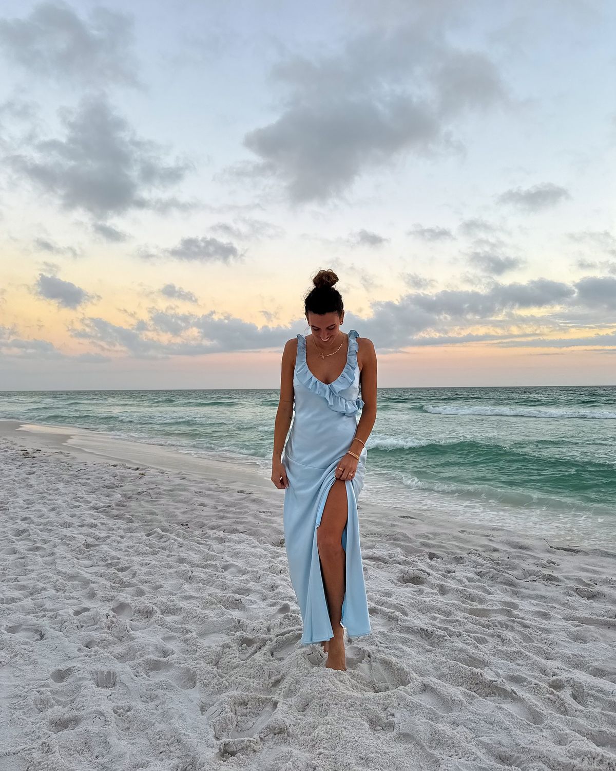Simple Mermaid V Neck Blue Chiffon Summer Spring Inspiration Long Wedding Guest Dress Birthday Outfits N1635