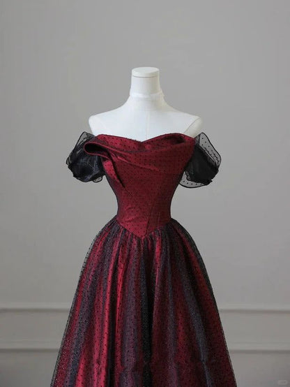 Black and Red Tulle Prom Dresses Long A-line Off Shoulder Wedding Party Gown Birthday Gowns AB916