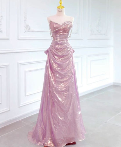 Prom Dress Sexy Mermaid Pink Satin With Ruffled Long Graduation Dance Night Party Dresses RC1037