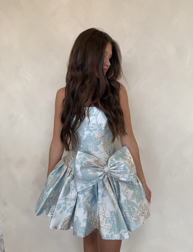 Senior homecoming dress, cute hoco dresses inspo ball gown blue satin 16th Birthday Cocktail Ideas Outfits RB8333