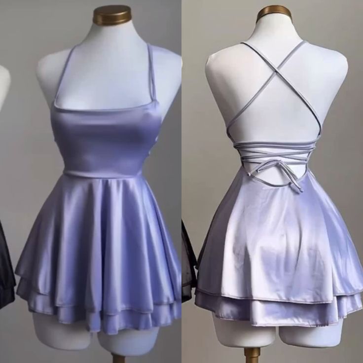 Minimalist A Line Spaghetti Strap Lilac Backless Satin Semi-formal 12th Grad Inspo Short Mini Homecoming Dresses RB4579