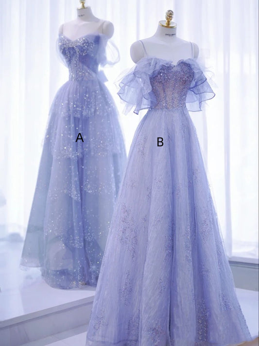 Unique A Line Tulle Sequins Prom Dresses Formal Long Evening Party Gowns Vestidos De Dia AB594