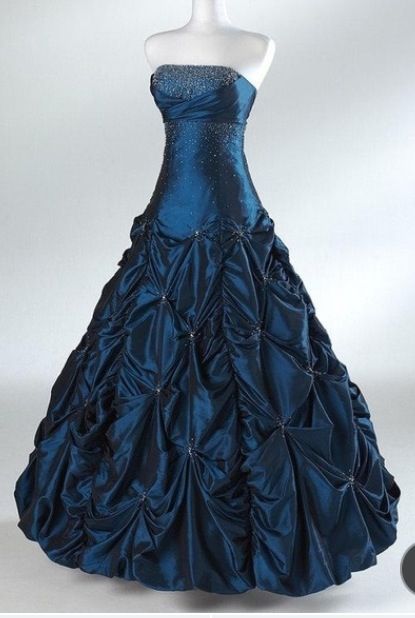 Vintage Ball Gown Strapless Navy Blue Taffeta 90s Prom Dresses Inspiration Party Dress Princess Graduation Dress AB1345