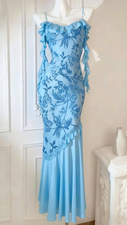 Chic Mermaid Spaghetti Straps Black Chiffon Long Prom Dresses Inspiration Party Dress Prom Gowns DH3027