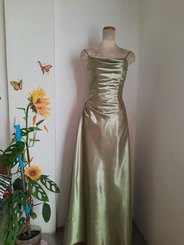 Mermaid Spaghetti Straps Light Green Satin Long Floor Length Prom Dress Inspiration Prom Dresses AB118