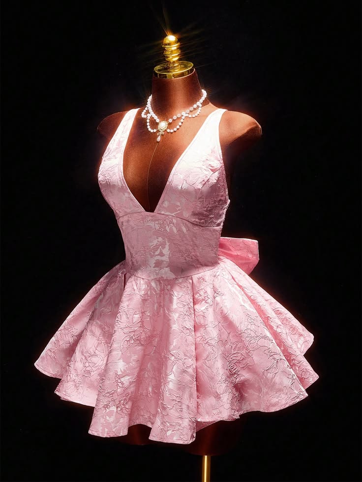 Cute Ball Gown V Neck Pink Satin Mini Homecoming Dresses High Shool Grad Hoco Outfits RB4600