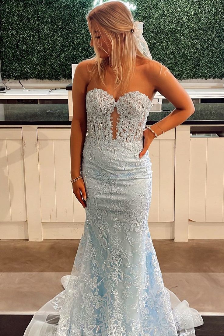 Lace Appliques Sweetheart Keyhole Trumpet Long Prom Dress Formal Gowns Inspo Evening Outfit N248