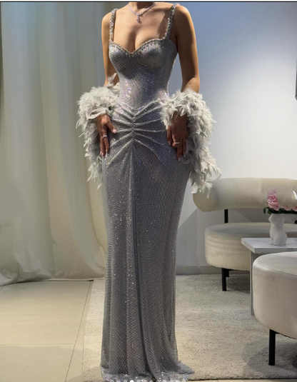 Sexy Mermaid Spaghetti Strap Sequins Navy Blue Long Prom Dresses Party Dress 19th Birthday Outfits Graduation Gown N881