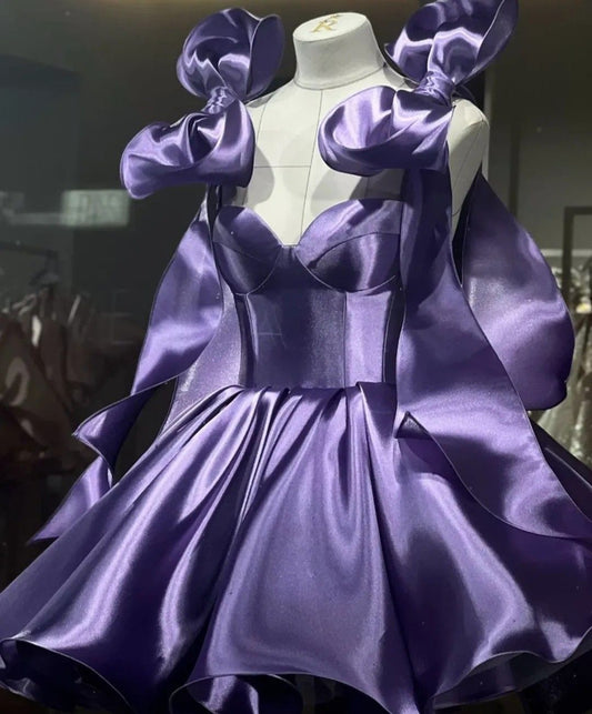 Pretty Ball Gown Sweetheart Purple With Bow-knot Short Mini Homecoming Dresses Graduation Dress N2431