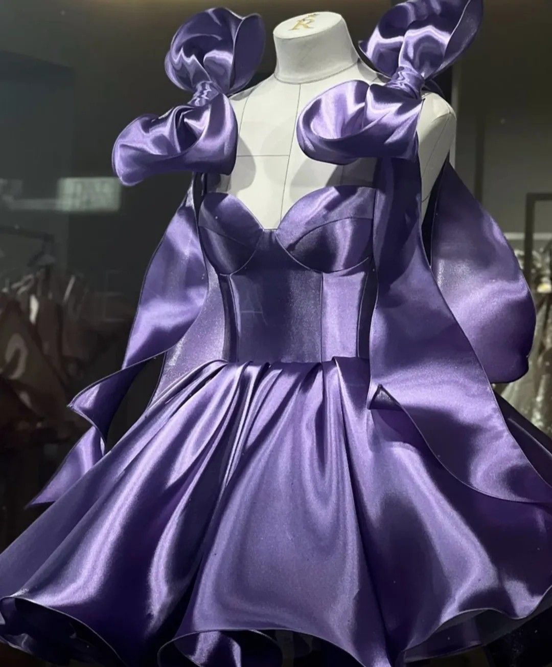 Chic Ball Gown Straps Purple With Bow Mini Homecoming Dress Inspo Short Graduation Dresses RB6887