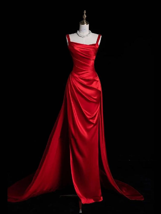 Long Classy Prom Gown Mermaid Straps Red Split Long Prom Dress Inspiration Party Senior Dance Prom Dresses AB120